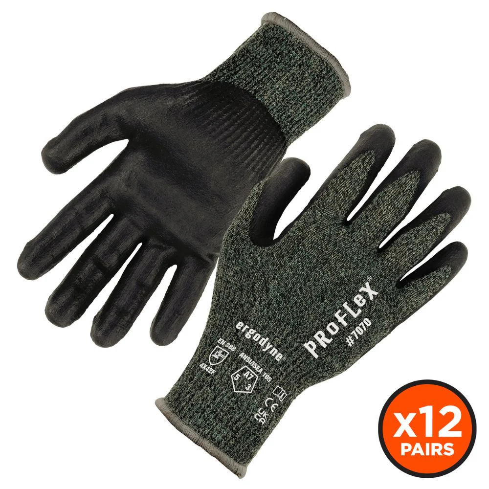 Ergodyne 18032 #7070 12-pair S Green ANSI A7 Nitrile Coated CR Gloves - Moutools