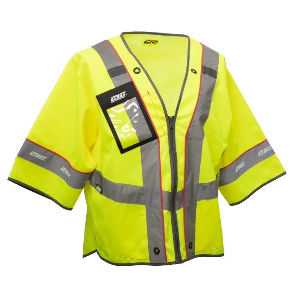 212 Performance VSTPREM-8810 Premium Multi-Purpose Hi-Viz Safety Vest with Windowed Badge Pocket, Large Yellow;Reflective Gray - Moutools