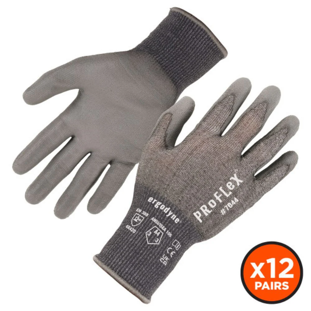 Ergodyne 10486 #7044 12-pair 2XL Gray ANSI A4 PU Coated CR Gloves - Moutools
