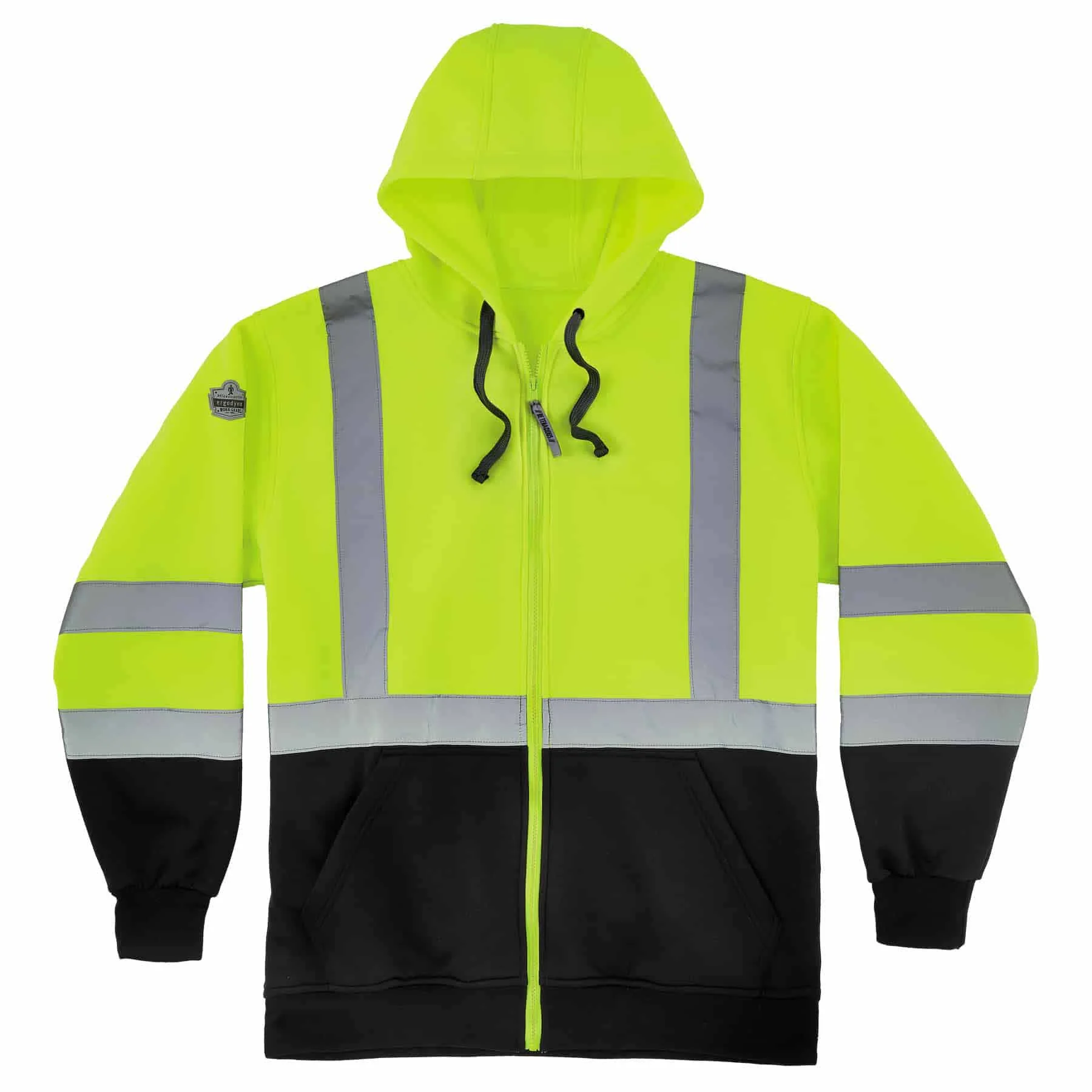 Ergodyne 21849 8372 5XL Lime Class 3 Hooded Sweatshirt Black Bottom - Zipper - Moutools