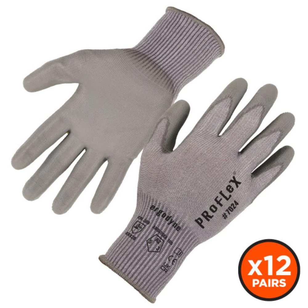 Ergodyne 10393 #7024 12-pair M Gray ANSI A2 PU Coated CR Gloves - Moutools
