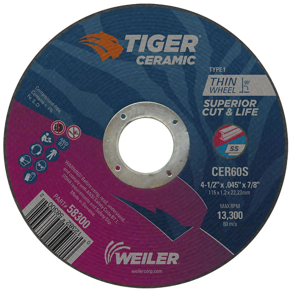 Weiler 58300 4.5 X .045 X 7/8 CER60S T1 Tiger Ceramic Cutting Wheel - Moutools