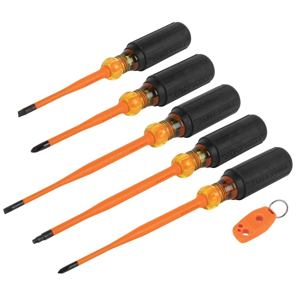 Klein 33736INS Screwdriver Set, 1000V Slim-Tip Insulated and Magnetizer, 6-Piece - Moutools