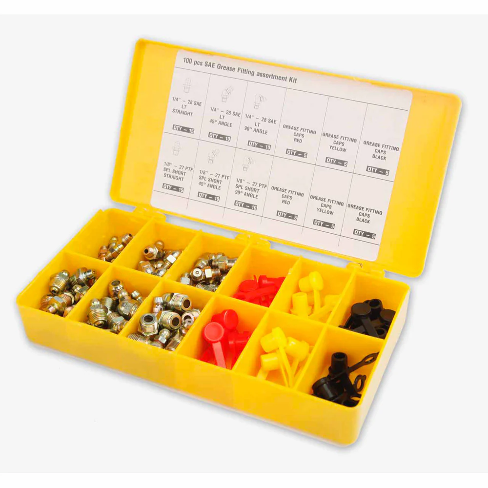 ProLube 43980 90 Piece SAE Grease Fitting Set Assortment with Caps - Moutools