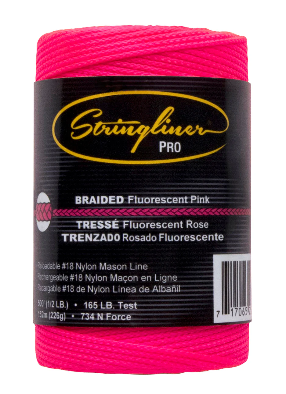 U.S. TAPE CO. 35462 Stringliner #18 Construction Line  Braided Fluorescent Pink 500' - Moutools