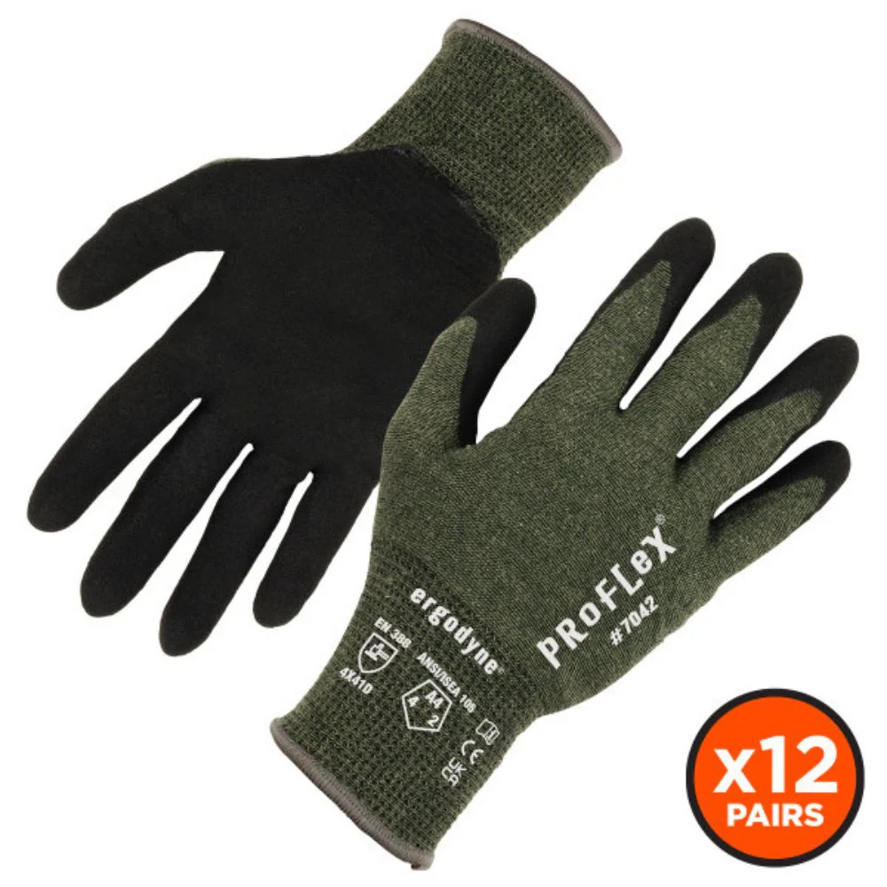 Ergodyne 10335 #7042 12-pair XL Green ANSI A4 Nitrile Coated CR Gloves - Moutools
