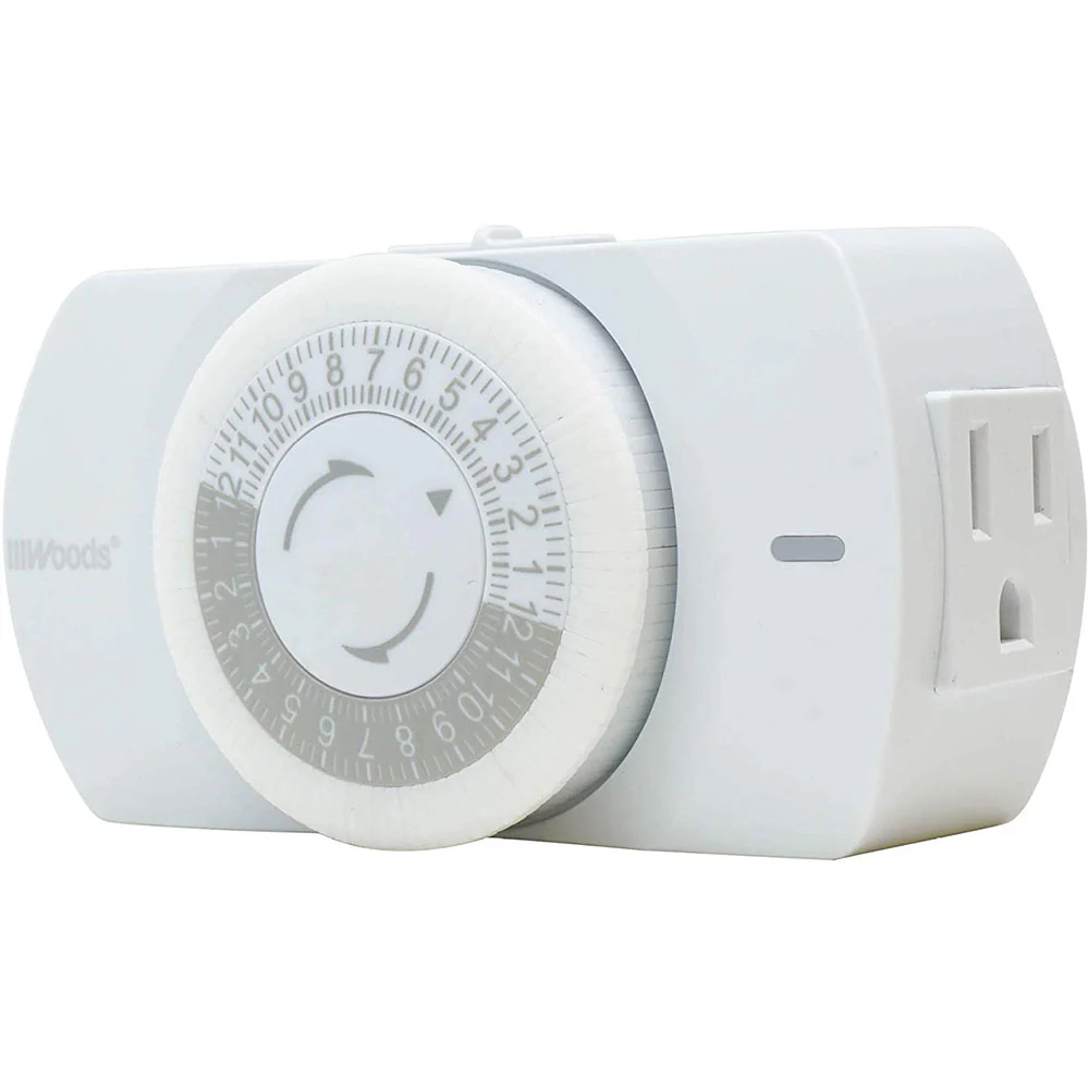 Woods 50103WD Indoor 24-Hour Heavy Duty Mechanical Timer, 1 Grounded Outlet, Standard Body - Moutools