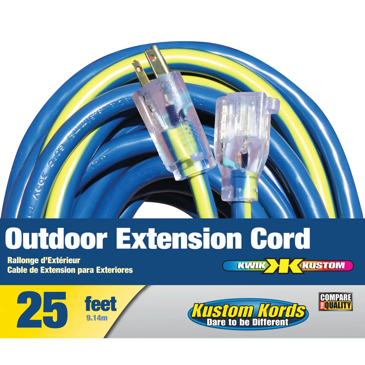 Voltec 05-00347 25' 12/3 SJTW U/G Blue Extension Cord W/Lighted End - Moutools