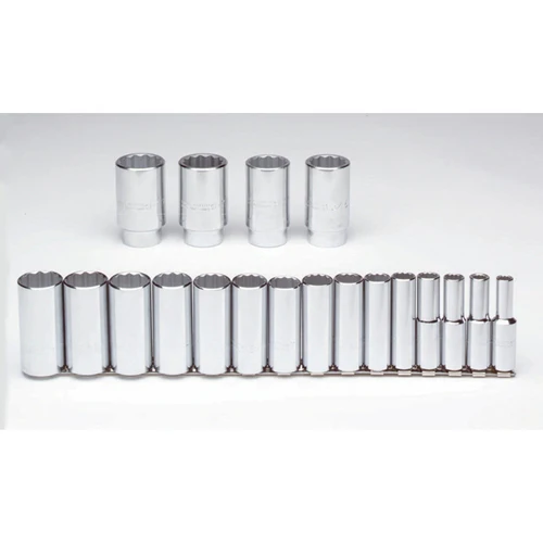 Proto J54105 1/2 Drive 19 Pc. Deep Socket Set - 12 Point - Moutools