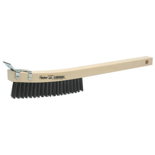 Weiler 44055 Hand Wire Scratch Brush w/Scraper, .012 Steel Fill, Curved Handle, 3 x 19 Rows - Moutools