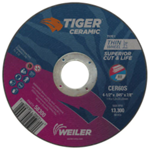 Weiler 58305 4.5 X .045 X 7/8 CER60S T27 Tiger Ceramic Cutting Wheel - Moutools