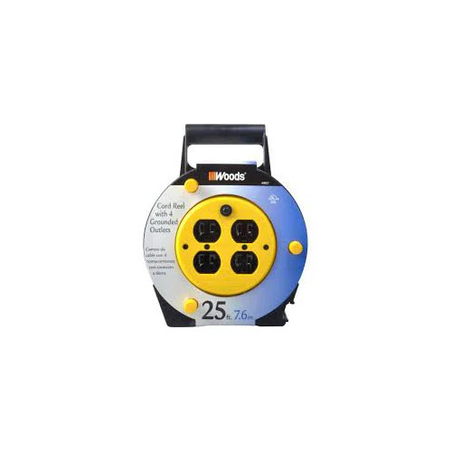 Woods 4907 Extension Cord Reel with 4-Outlets 16/3 SJTW and 12A Circuit Breaker, 25-Foot - Moutools