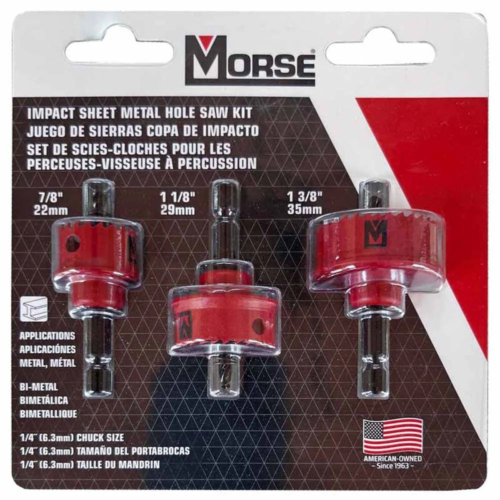 MK Morse 121491 IHSKITIMP Bimetal Impact Ready Hole Saw Kit, Standard Diameters, 1/card - Moutools