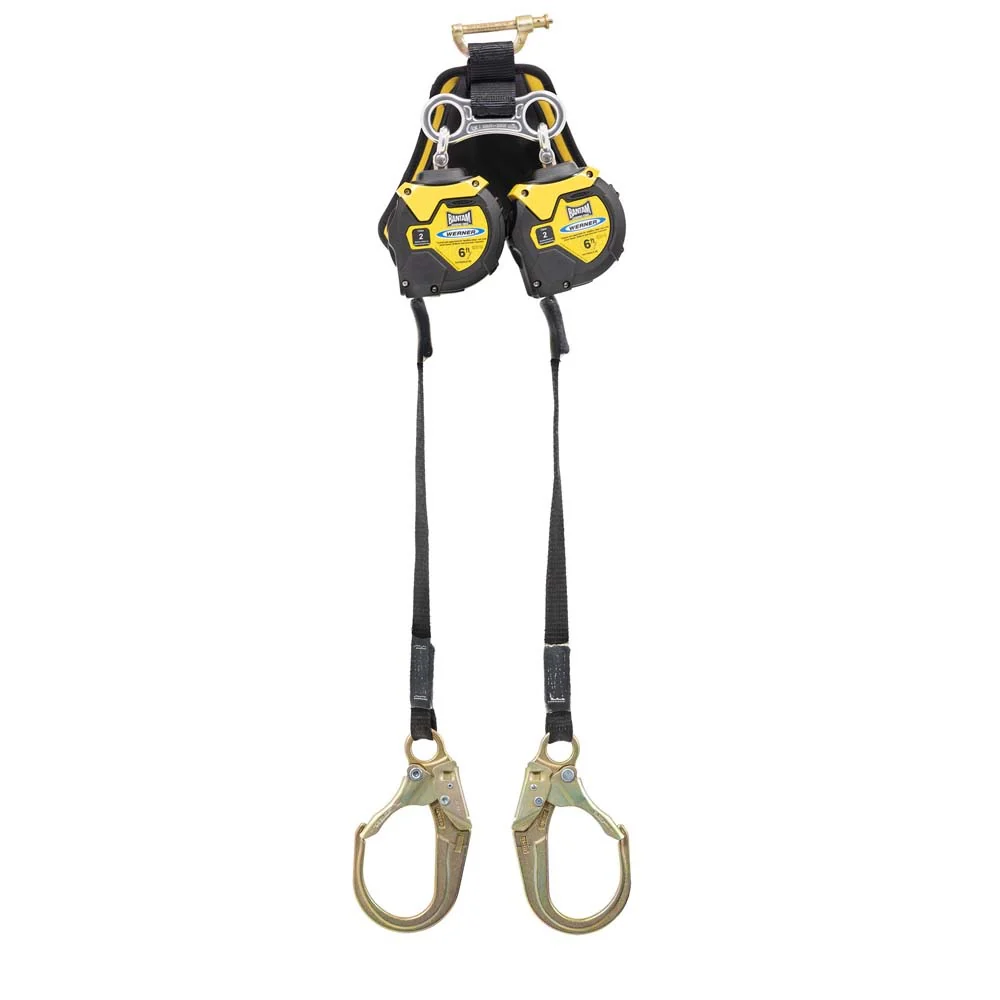 Werner R433006LE-SF 6' Bantam Twinleg Web Self-Retracting Lifeline w/Steel Form Hook, Leading Edge Capability - Class 2 SRL - Moutools