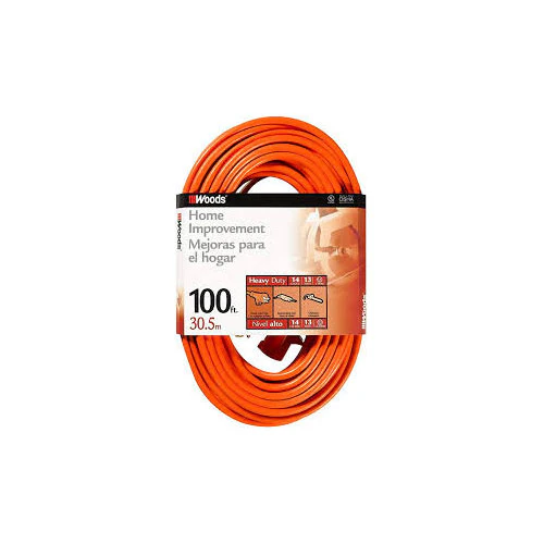 Woods 627 14/3 Outdoor SJTW Vinyl Extension Cord, 100-Foot, Orange - Moutools