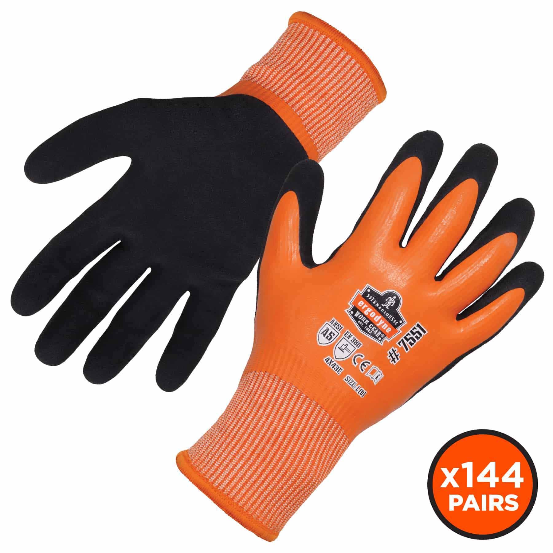 Ergodyne 17996 7551-CASE 2XL Orange ANSI A5 Coated Waterproof CR Gloves 144-Pair - Moutools