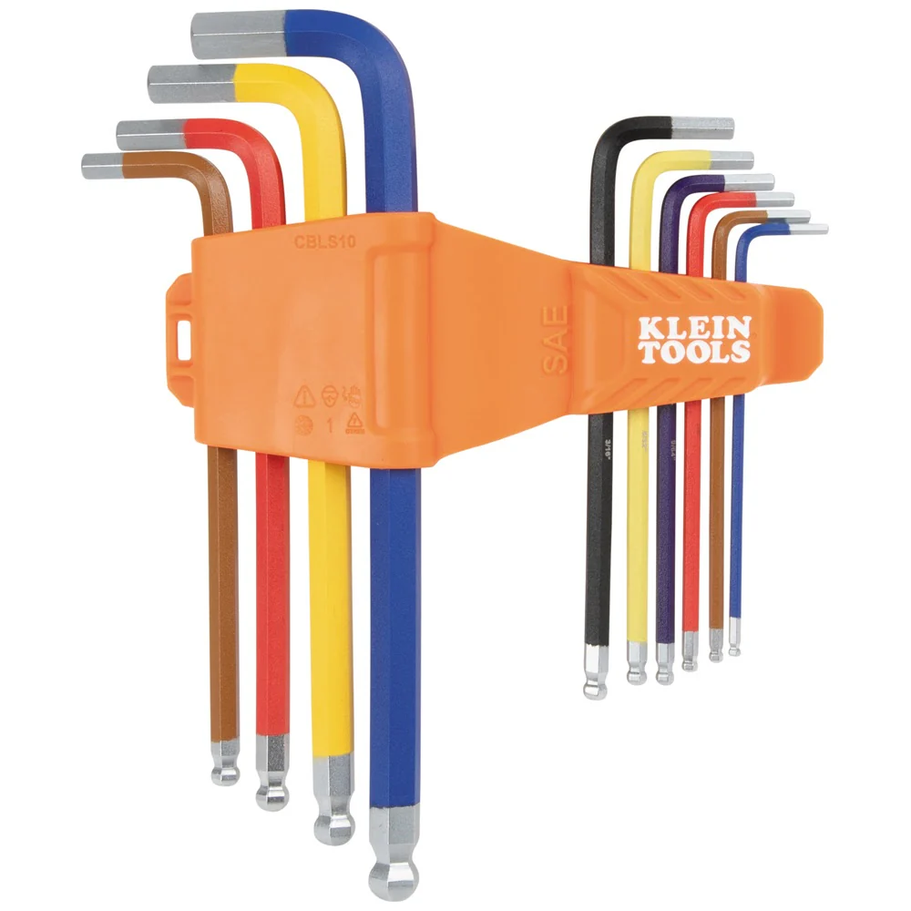 Klein CBLS10 Powder Coated Long Ball-End Hex Key Set, SAE, 10-Piece - Moutools