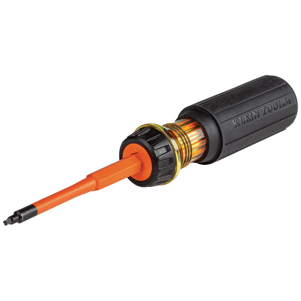 Klein 32287 2-in-1 Insulated Flip-Blade Screwdriver, #1/#2 Square - Moutools