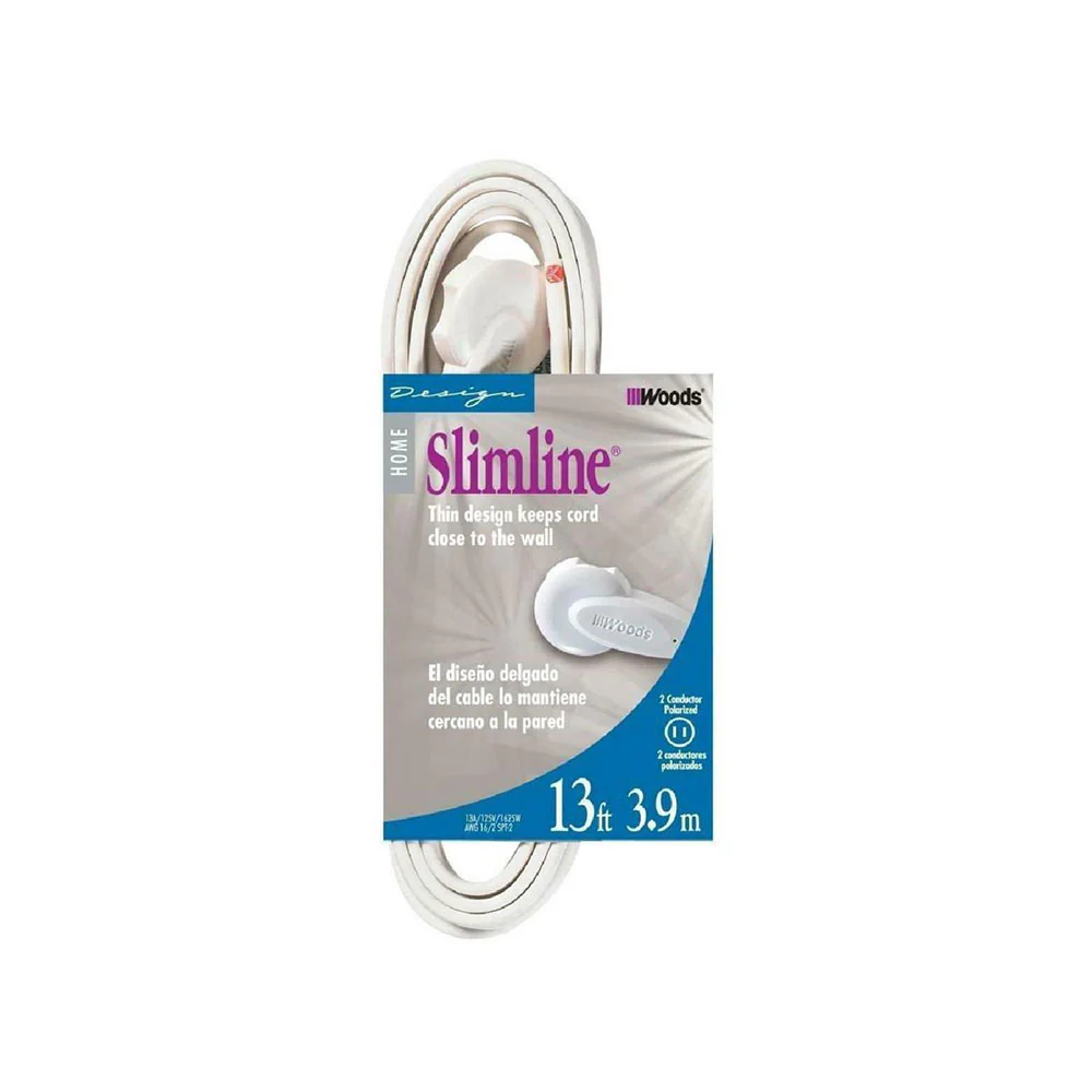 SlimLine 2237 Flat Plug Extension Cord, 2-Wire, 13-Foot, White - Moutools