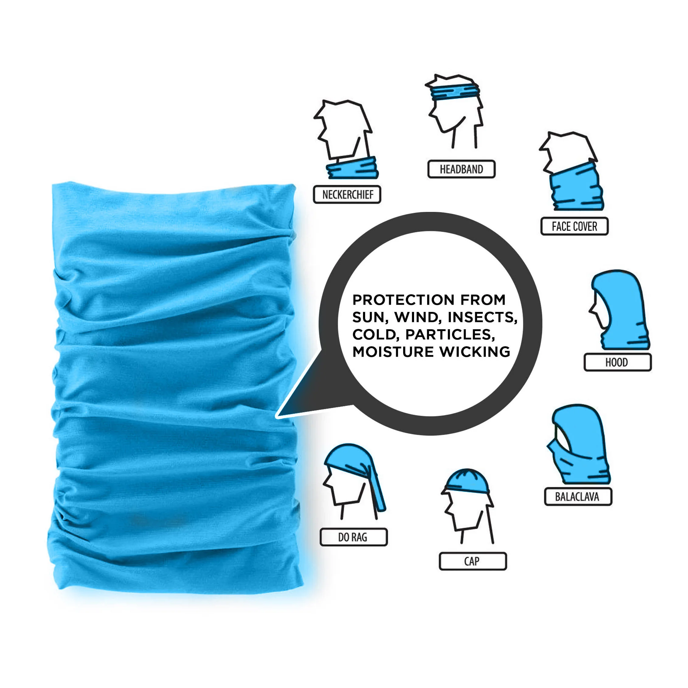 Vela 7134-LTBLUE Light Blue Face Buff, 10-Pack - Moutools