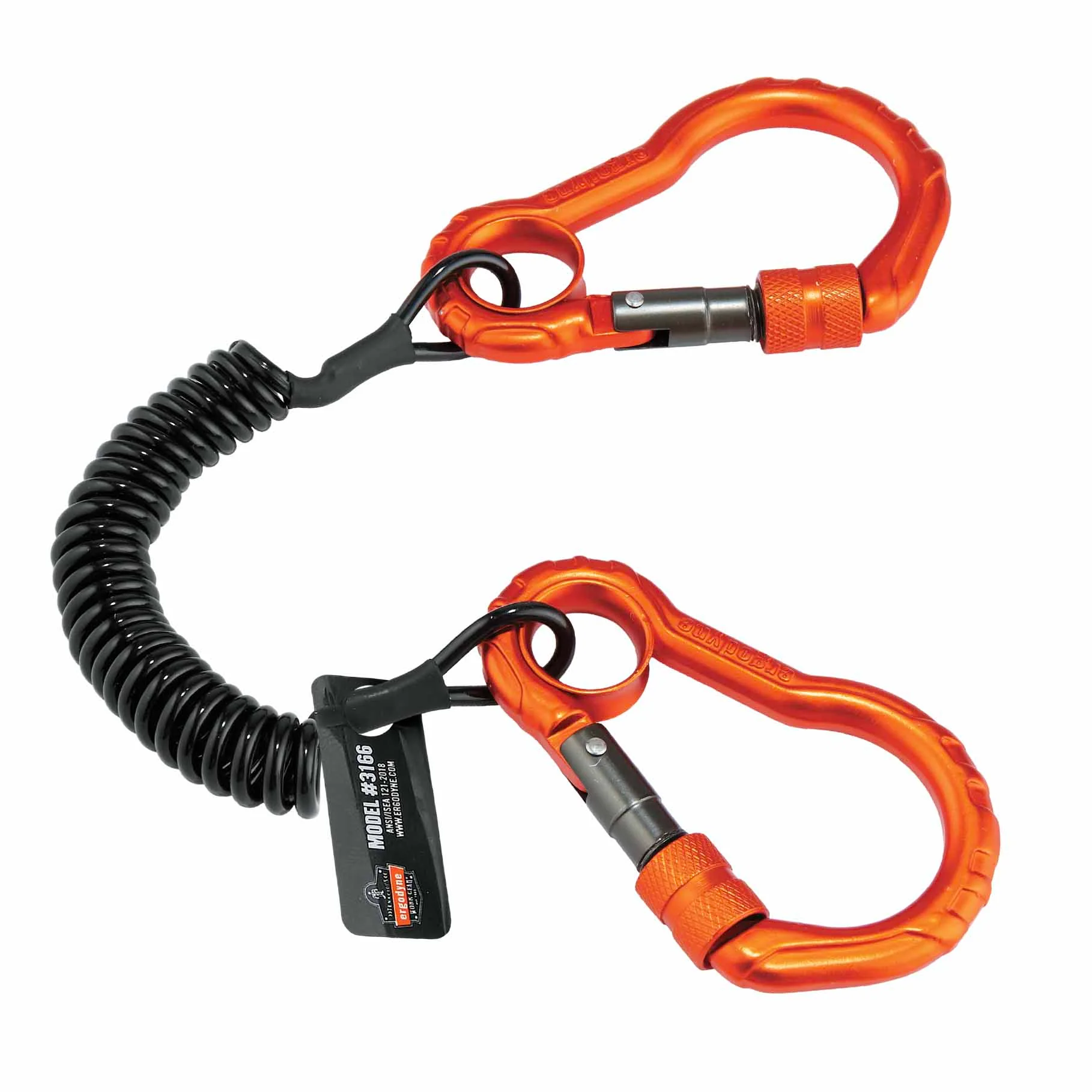 Ergodyne 19162 3166  Black Coil Lanyard - Dual Carabiners - 2lbs - Moutools