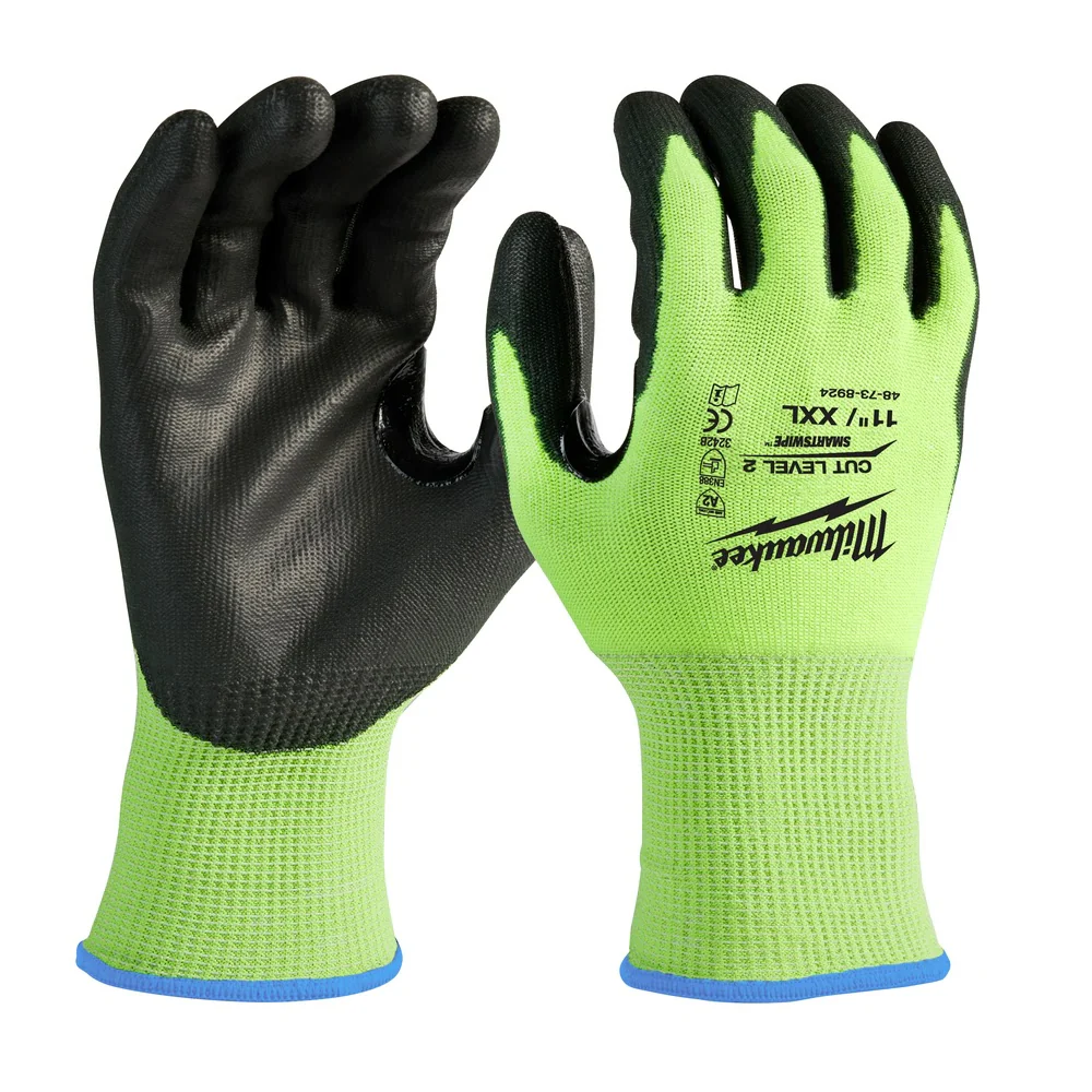 Milwaukee 48-73-8924 High Visibility Cut Level 2 Polyurethane Dipped Safety Gloves - 2X-Large - Moutools