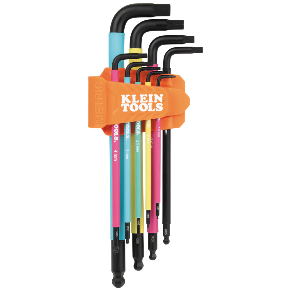 Klein BLS9M Color Coded Extra-Long L Style Hex Key Caddy Set, Metric, 9-Piece - Moutools