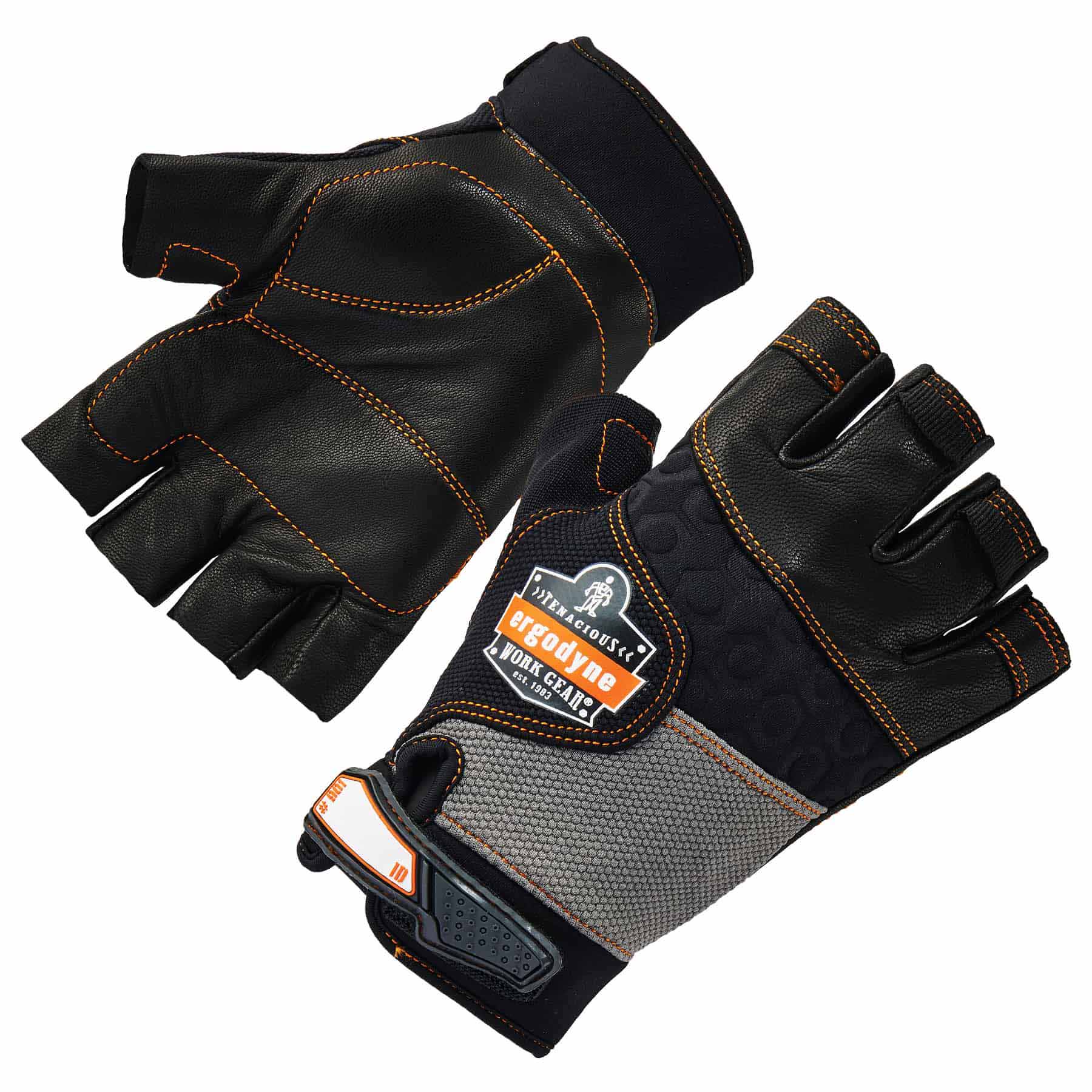 Ergodyne 17786 901 2XL Black Half-Finger Leather Impact Gloves - Moutools