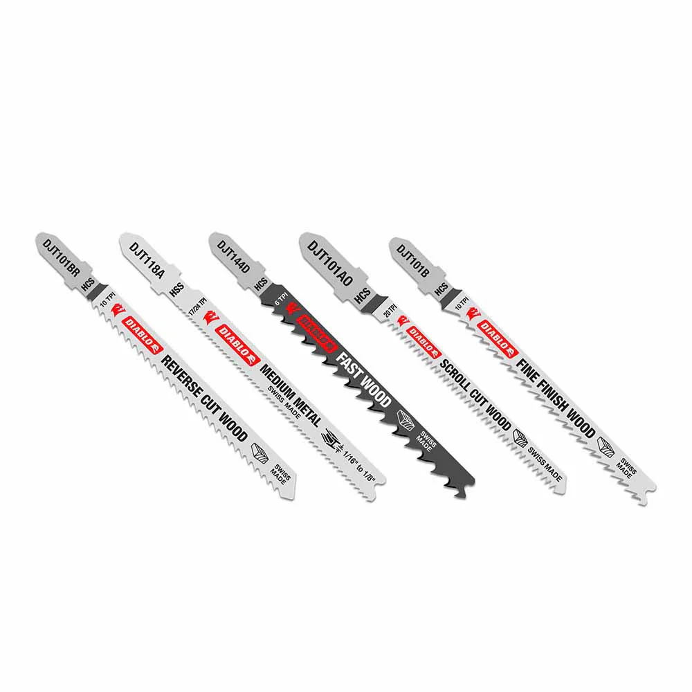 Diablo DJT5S 5pc High Carbon Steel/High Speed Steel T-Shank Jig Saw Blade Set for Wood & Metal (5-Piece) - Moutools