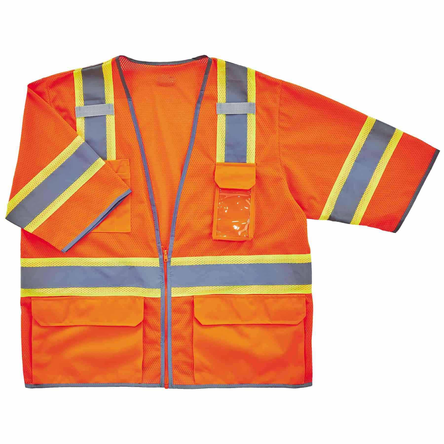 Ergodyne 24159 8346Z 4XL/5XL Orange Class 3 Two-Tone Hi-Vis Surveyor Vest - Zipper - Moutools