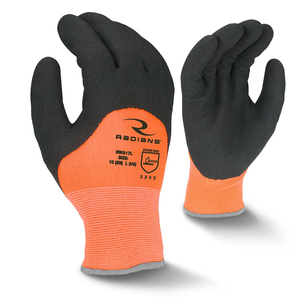 Radians RWG17L Hi-Viz Orange Latex Coated Cold Weather Glove, Small - Moutools