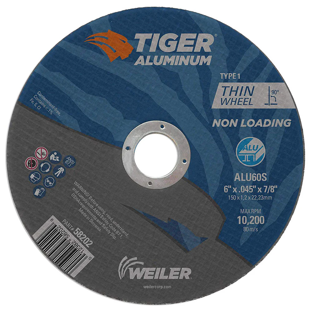 Weiler 58202 CW-6 X .045 X 7/8 ALU60S T1 Tiger Aluminum Cutting Wheels - Moutools