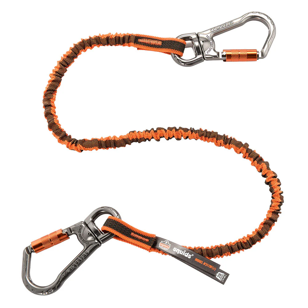 Ergodyne 19829 Squids 3119F(x) Double-Locking Dual Carabiner Tool Lanyard with Swivel 25lbs, Orange - Moutools