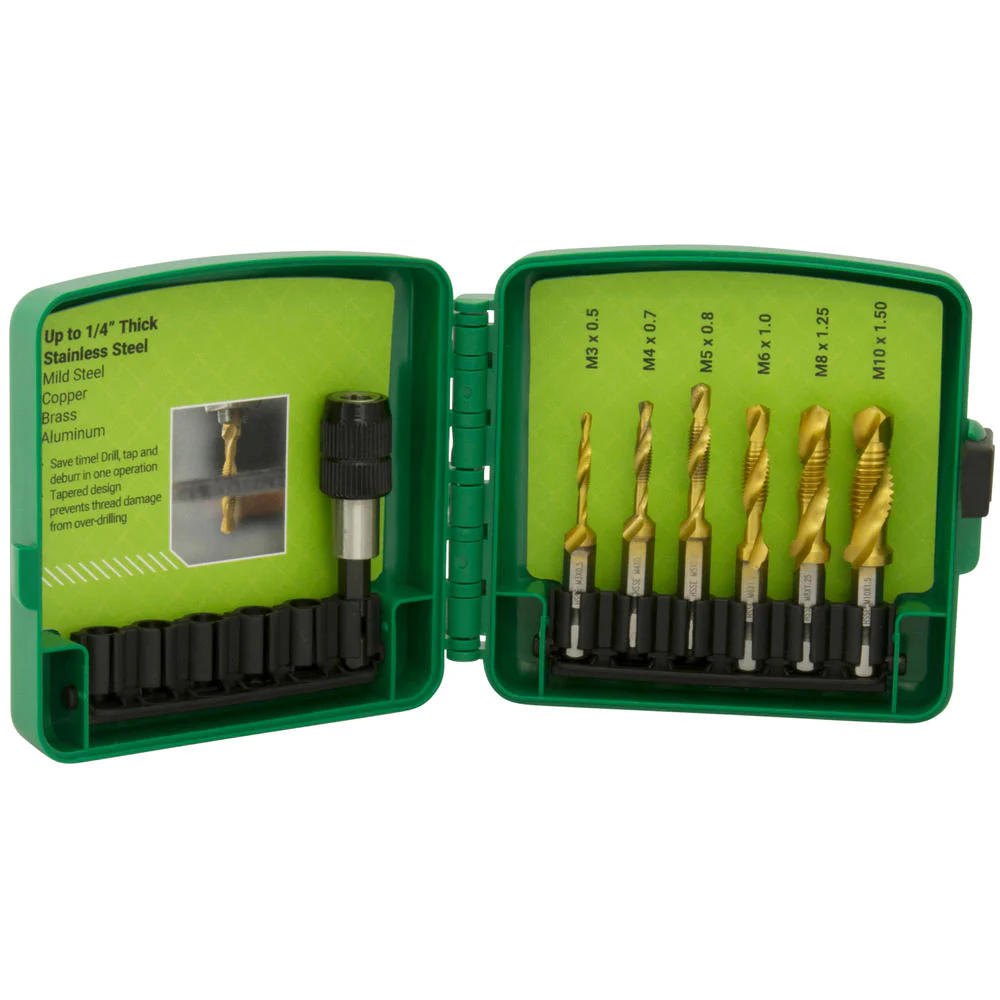 Greenlee DTAPSSKITM Metric Kit, 7-piece Drill/Tap Bit Kit with Quick-Change Adapter & Case - Moutools