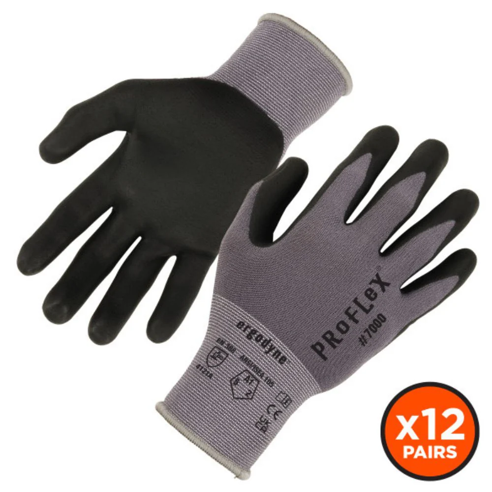 Ergodyne 10364 #7000 12-pair L Gray Nitrile-Coated Gloves Microfoam Palm - Moutools