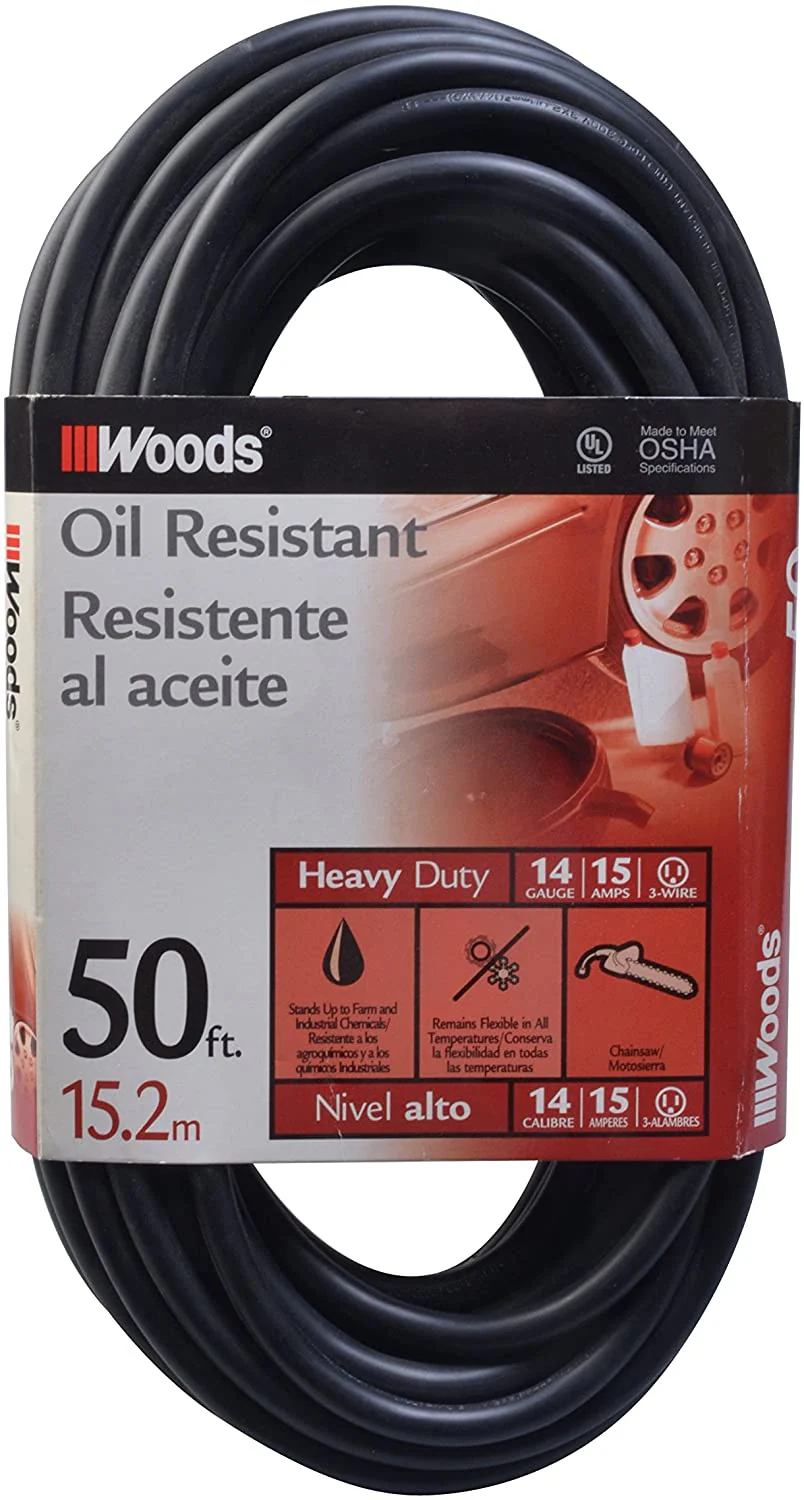 Woods 982452 50-Foot SJTOW Agricultural Outdoor Heavy Duty All- Weather Extension Cord, Oil Res - Moutools