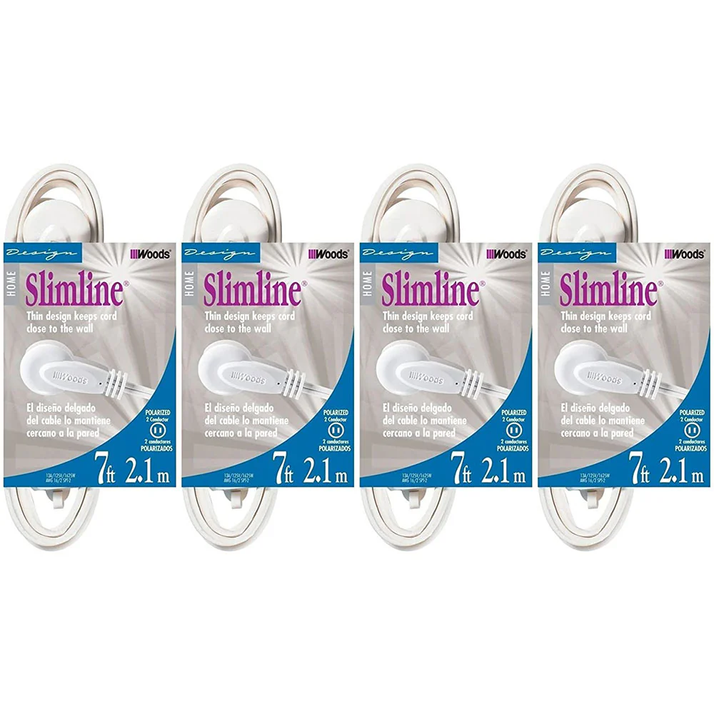 SlimLine 2236 Flat Plug Extension Cord, 2-Wire, 7-Foot, White - Moutools