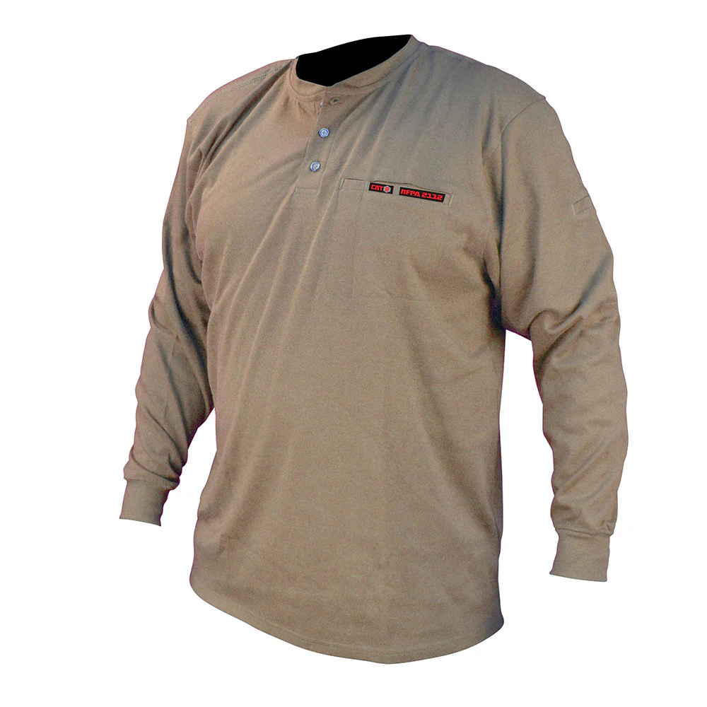 Radians FRS-002K-M FR Men's Knit Long Sleeve Henley,Workwear Khaki, M - Moutools
