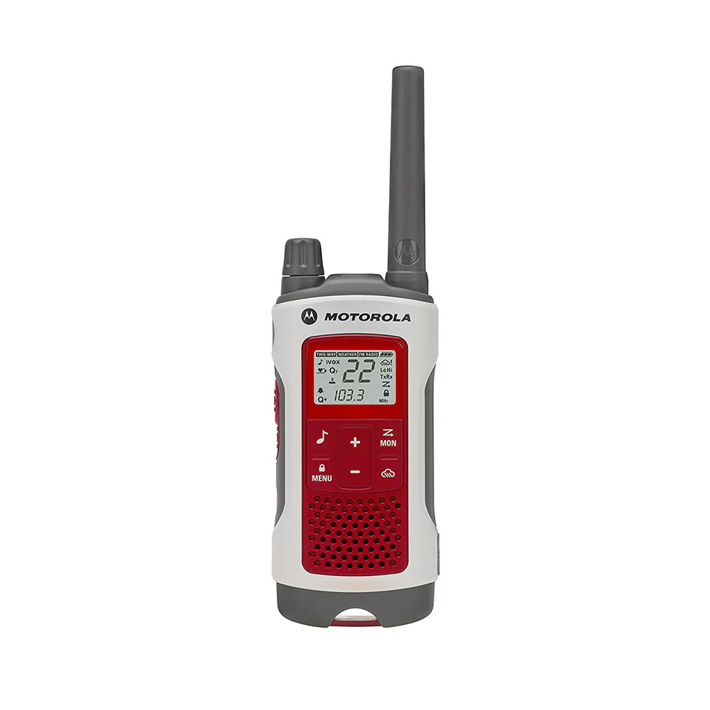 Motorola T480 Talkabout Emergency Preparedness Rechargeable 2-Way Radio Single Unit (Red/White) - Moutools