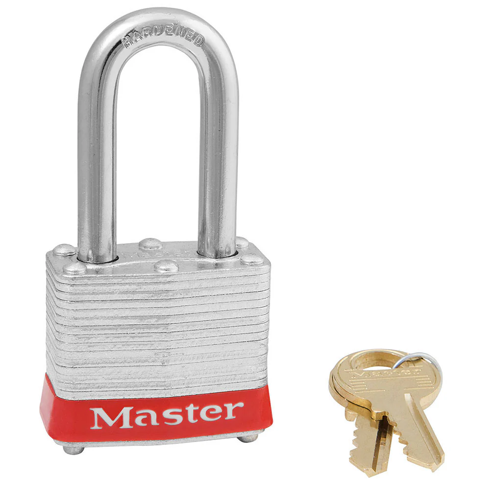 MasterLock 3LFRED Red Laminated Steel Safety Padlock, Tall Shackle - Moutools