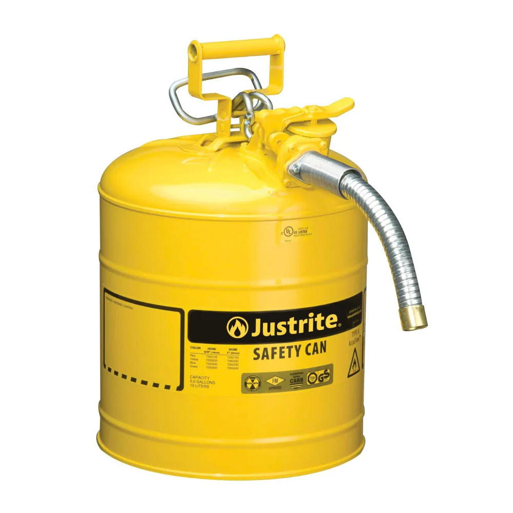 Justrite 7250230 5 Gallon Yellow Steel Safety Can for Diesel, Type II 1