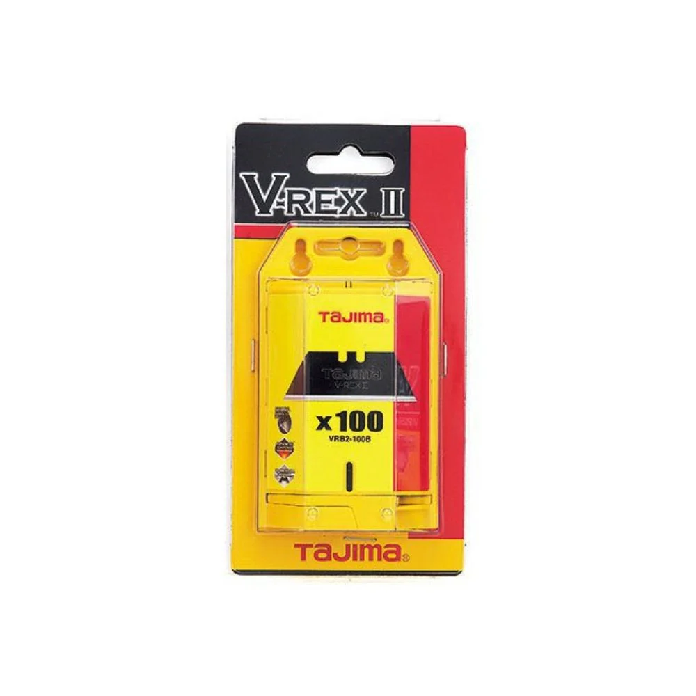 Tajima VRB2-100B V-REX II Premium Tempered Steel Utility Knife Blades, 100-Blade Safety Dispenser - Moutools