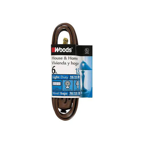 Woods 600 Indoor Extension Cord with Three 2-Prong Power Outlets (6 Foot, Brown) - Moutools