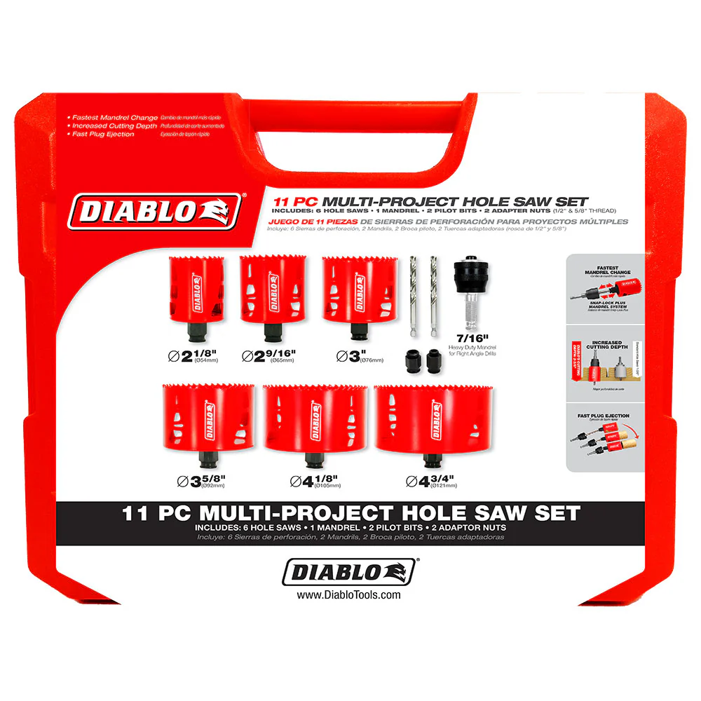 Diablo DHS11SLD 11 Pc Multi-Project Bi-Metal Hole Saw Set - Moutools