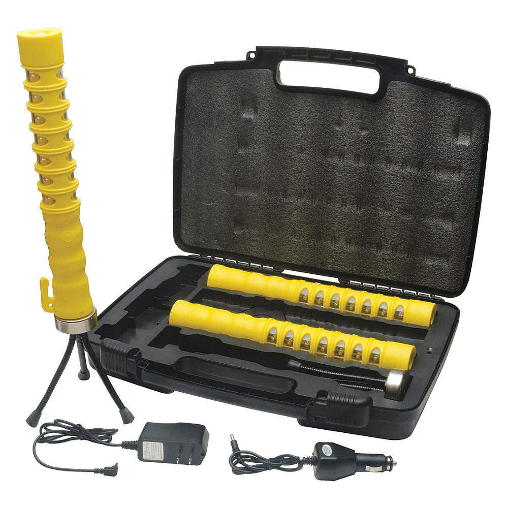 Aervoe 1157 Baton Traffic Flare Kit with Amber LEDs, Safety Yellow - Moutools