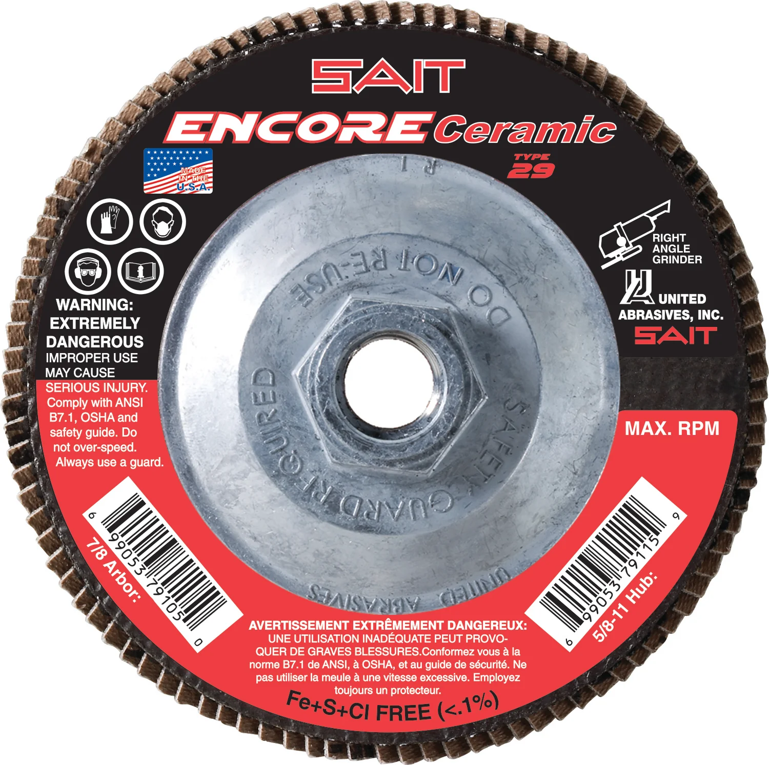 Sait 72930 ENCORE Ceramic Flap Disc T29 4.5 x 5/8-11 36X, 10 Pack - Moutools