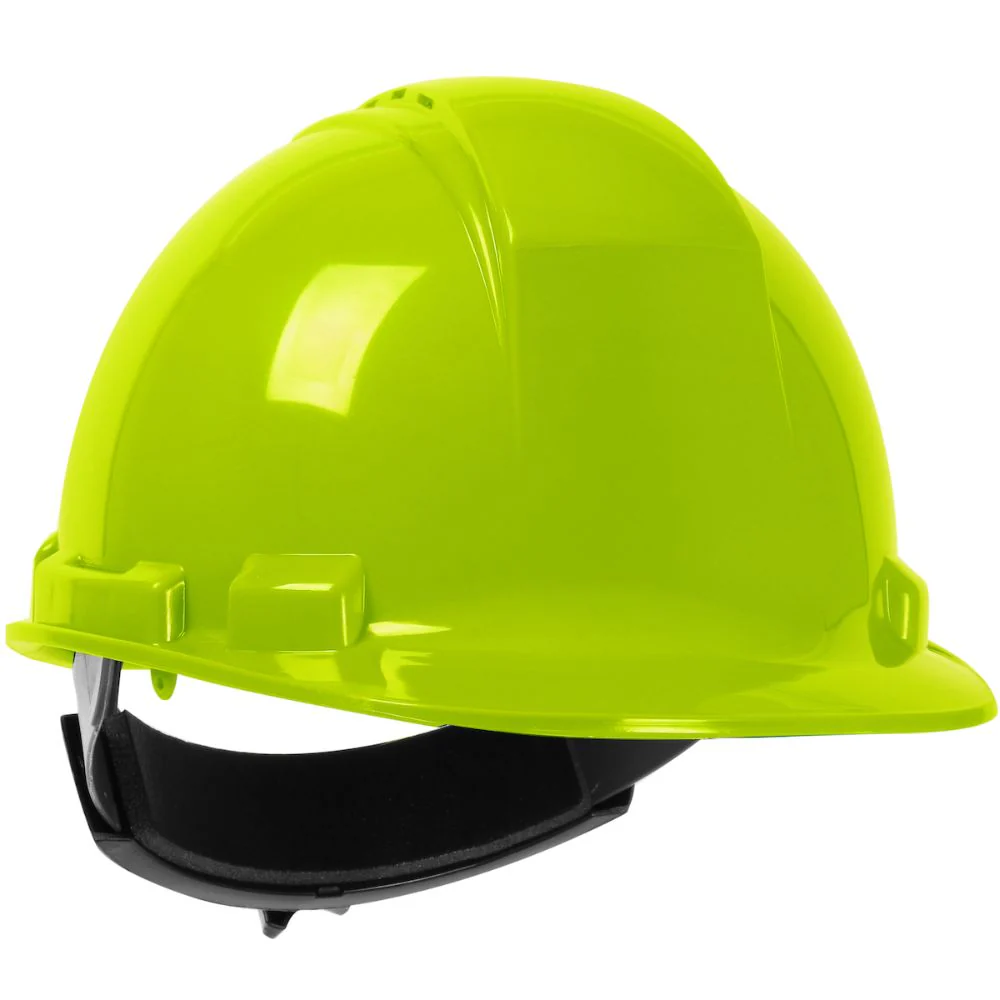 PIP 280-HP241RV-44 Whistler Vented, Cap Style Hard Hat with HDPE Shell, 4-Point Textile Suspension and Wheel Ratchet Adjustment - Hi-Viz Yellow - Moutools