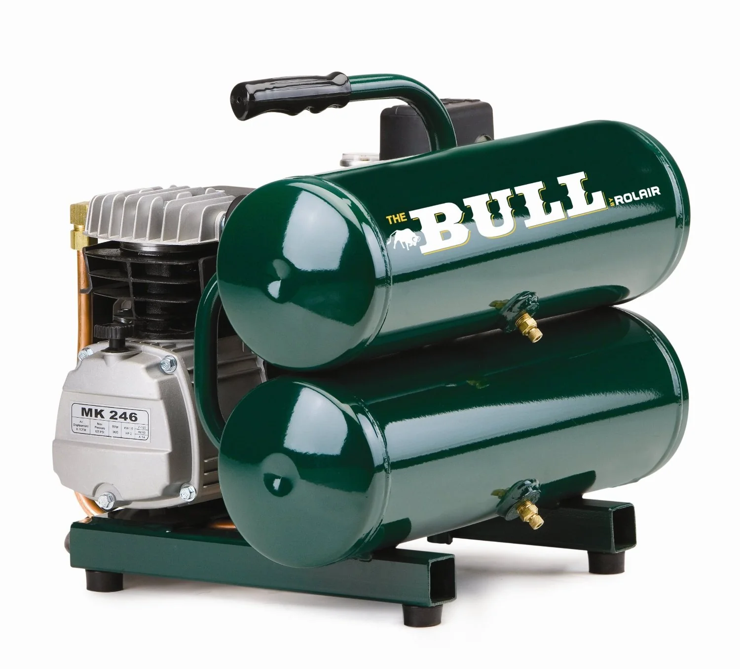 Rolair FC2002 The Bull 2 HP 4.3 Gal Twin Stack Compressor with Overload Protection and Manual Reset - Moutools