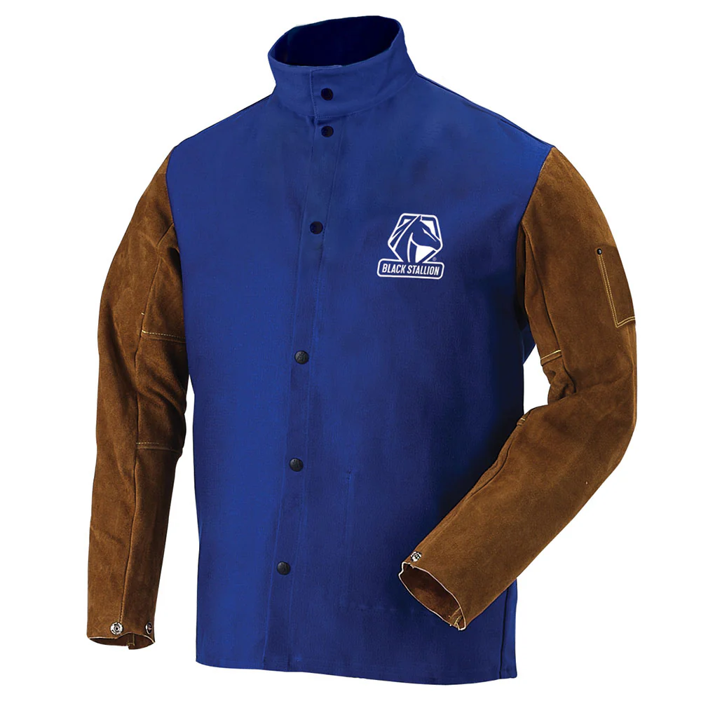 Black Stallion FRB9-30C/BS-4XL Flame Resistant Cotton & Cowhide Hybrid Welding Jacket, Royal Blue, 4XL - Moutools