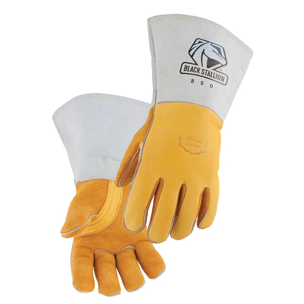Black Stallion 850L Premium Grain Elkskin Stick Welding Gloves with Nomex Lined Back, Large - Moutools
